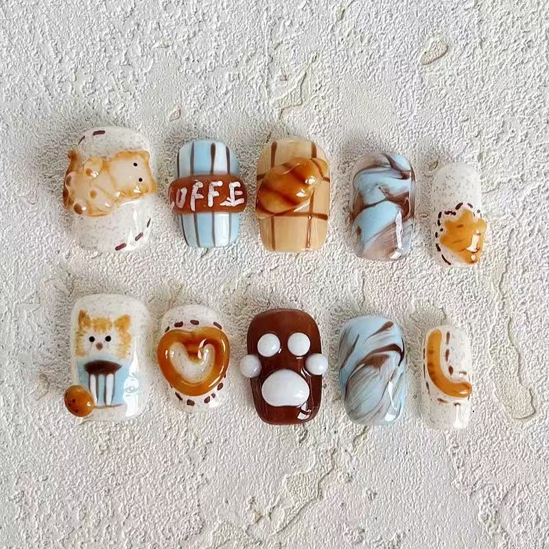 NAILOVE3D cute little cat short square-shaped manicure